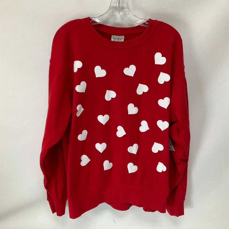 sweatshirts with twisted cuffs -Sweatshirt Crewneck By Clothes Mentor In Red & White, Size: L