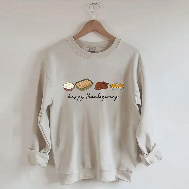 cotton-canvas sweatshirts airy -Happy Thanksgiving Sweatshirt