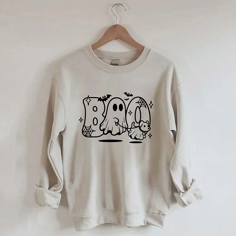 linen-canvas sweatshirts airy -BOO Ghost Walking Dog Sweatshirt