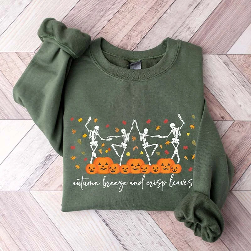 sweatshirts with bronze logos -Pumpkin Halloween Dancing Skeletons Sweatshirt