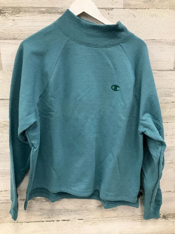 burlap-tweed sweatshirts rustic -Athletic Sweatshirt Collar By Champion In Aqua, Size: Xl