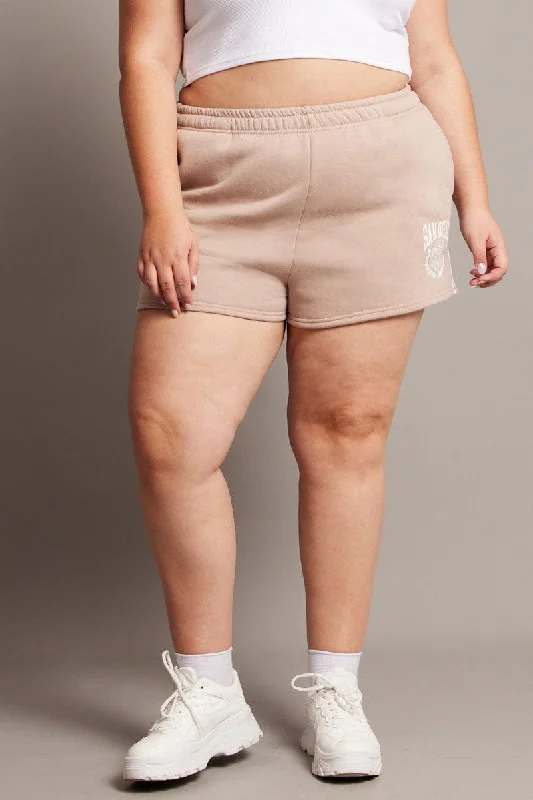 fern soft skirts -Brown Track Shorts High Rise Elastic Waist