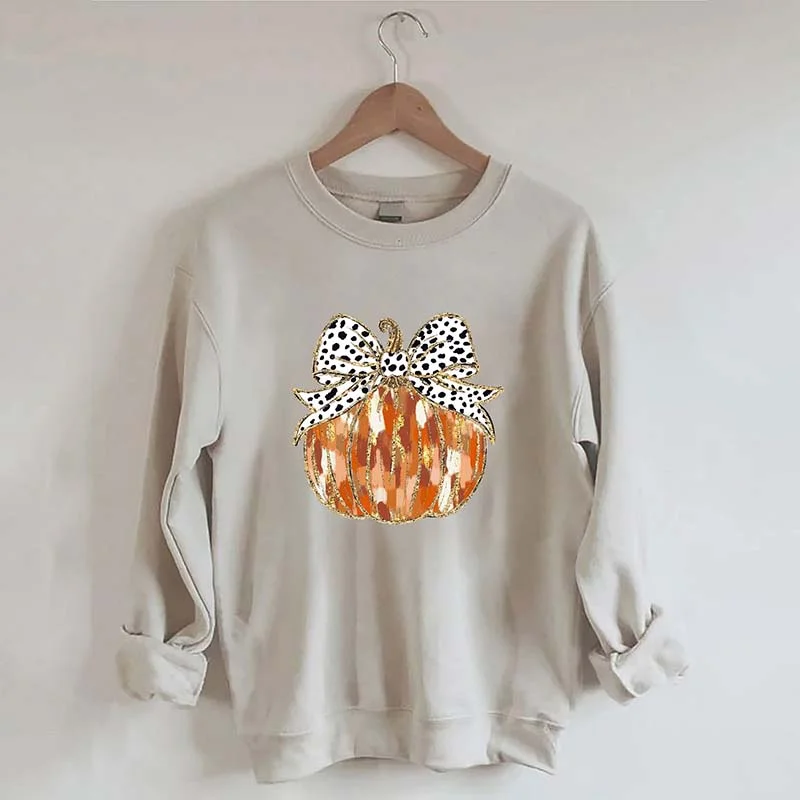 short sweatshirts desert roam -Fall Coquette Gold Glitter Pumpkin Sweatshirt