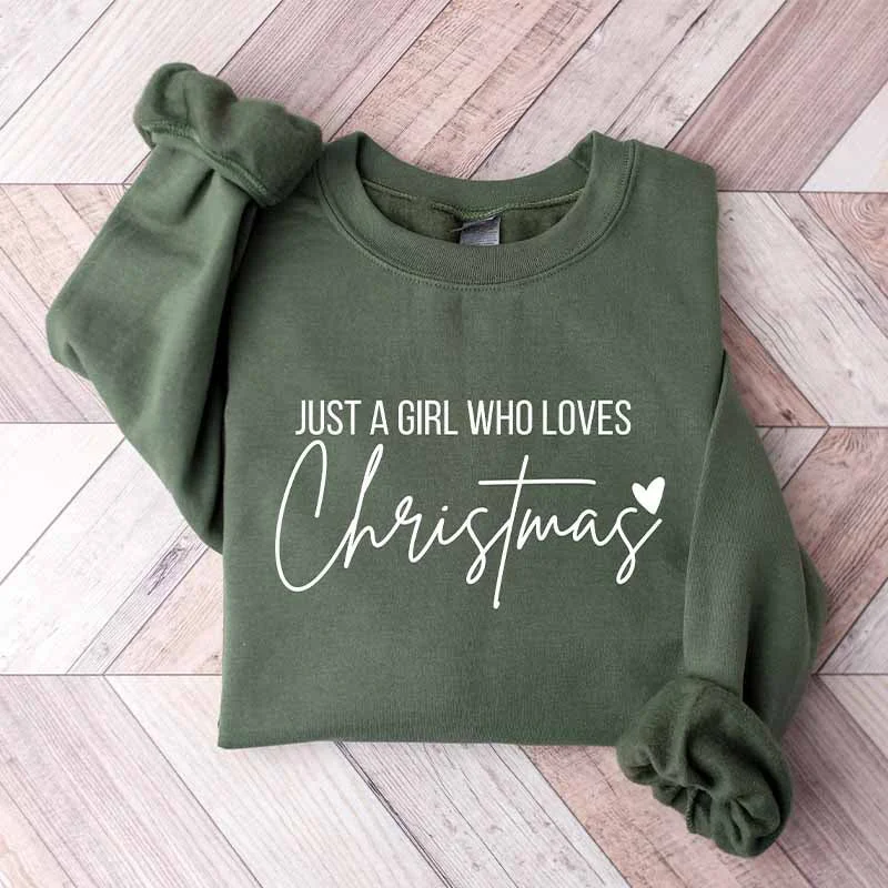 cropped sweatshirts camp cozy -Just A Girl Who Loves Christmas Sweatshirt