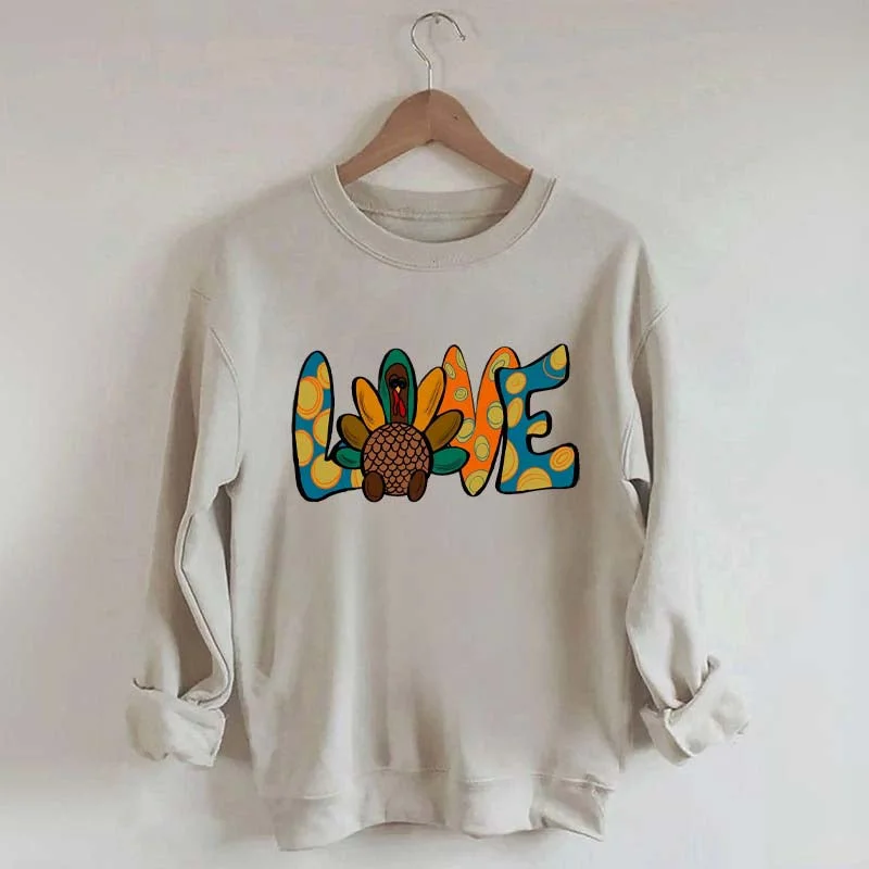 sweatshirts with shell patches -Love Turkey Thanksgiving Sweatshirt