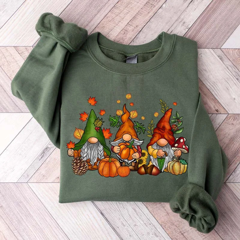 wool-canvas sweatshirts warm -Cute Gnomes Fall Sweatshirt