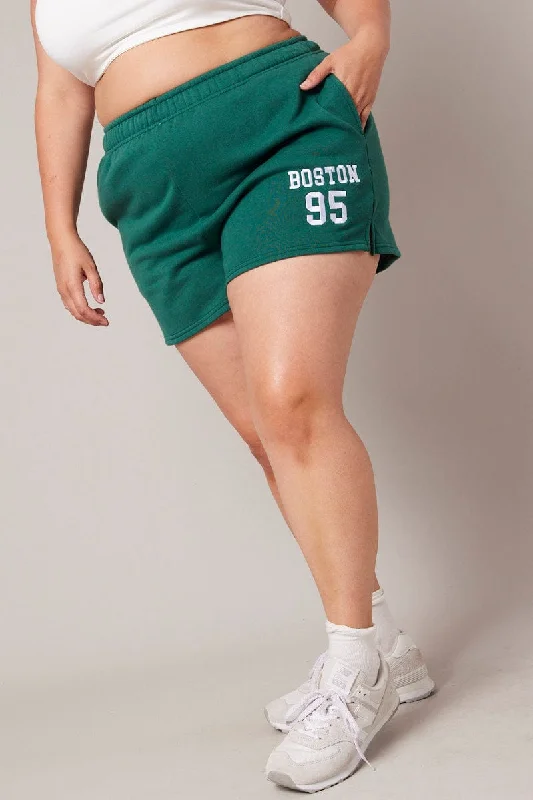 plus cozy skirts -Green Track Shorts High Rise Elastic Waist