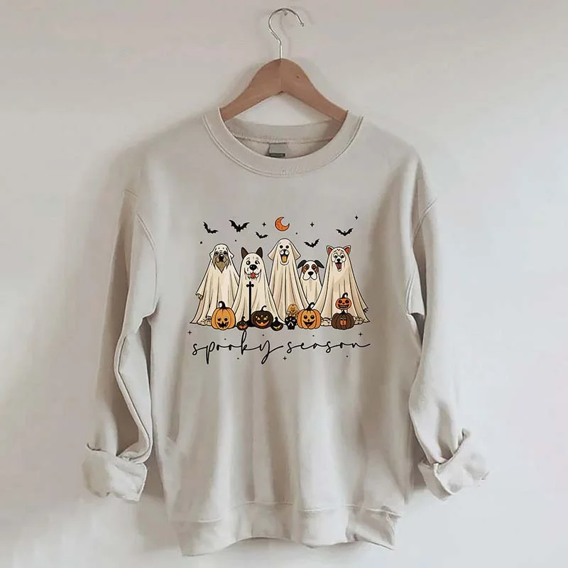 sweatshirts with agate patches -Spooky Season Dog Moon Sweatshirt