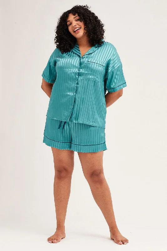 taupe calm skirts -Stripe Pyjamas Set Short Sleeve Collared Shorts Satin