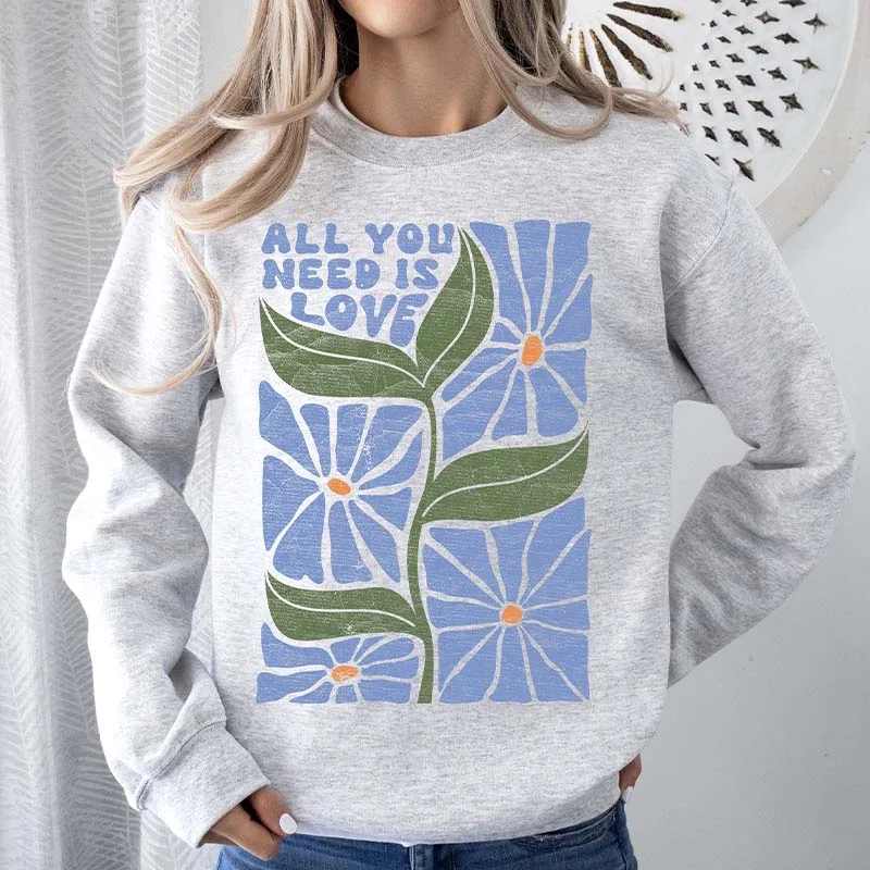 sweatshirts men ridge twill -All You Need Is Love Retro Flowers Sweatshirt