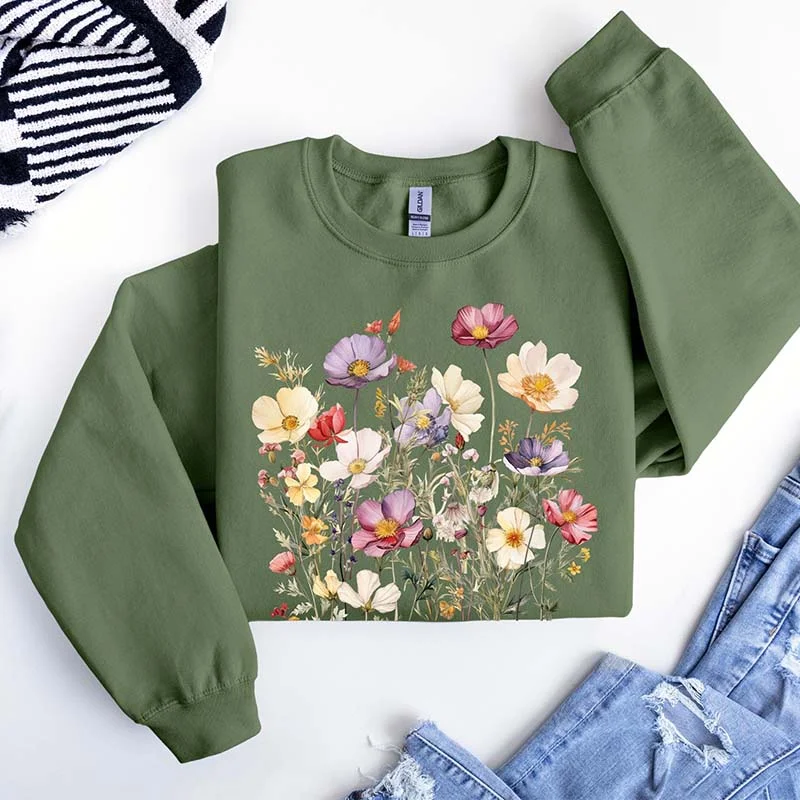 burlap-canvas sweatshirts rustic -Boho Fairy Wild Flowers Sweatshirt