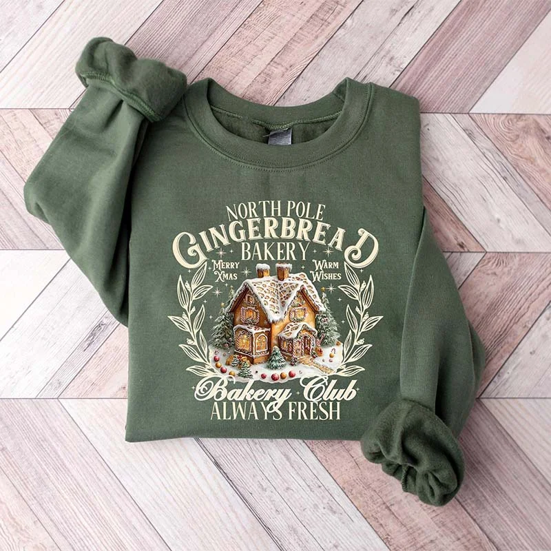 sweatshirts with lattice cuffs -Gingerbread Christmas Houses Sweatshirt