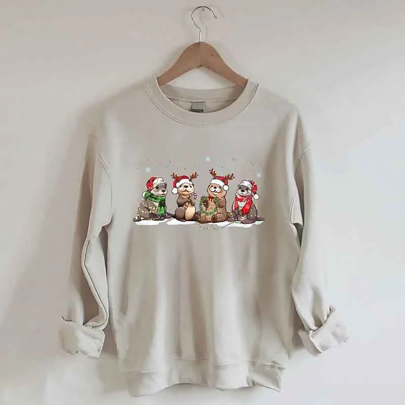 sweatshirts women dusk cedar -Christmas Otters Sweatshirt