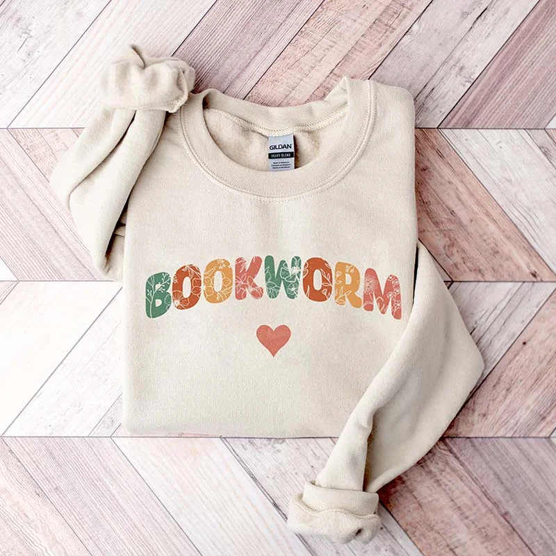 wool-canvas sweatshirts warm -Bookworm Heart Reading Teacher Sweatshirt