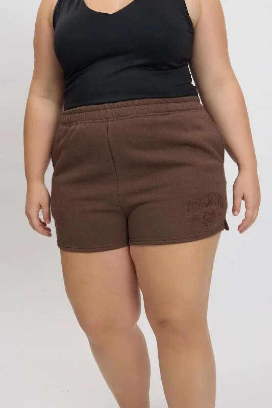 bronze edge skirts -Brown Barcelona Embroidered Track Shorts