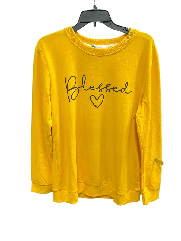 sweatshirts with spliced cuffs -Sweatshirt Crewneck By Clothes Mentor In Yellow, Size: L