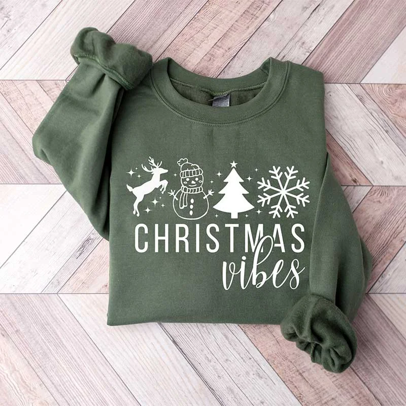 sweatshirts women loose neck -Womens Christmas Vibes Sweatshirt