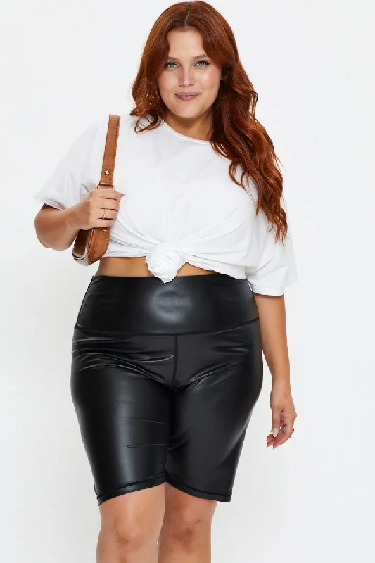 blush glow skirts -Black Bike Shorts High Rise Faux Leather