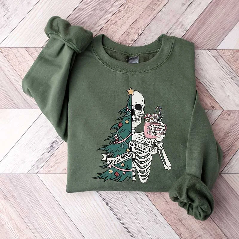 sweatshirts teens solar sage -Skeleton Sorta Scary Sorta Merry Sweatshirt