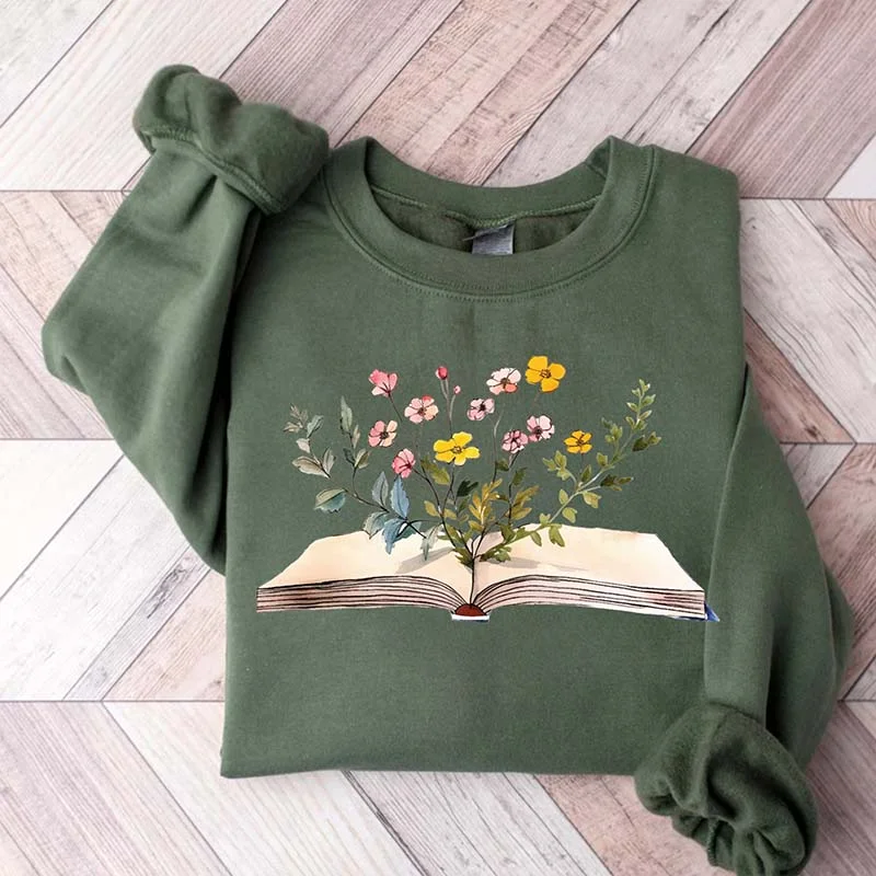 sweatshirts with bronze patches -Flowers Book Reader Bookworm Sweatshirt