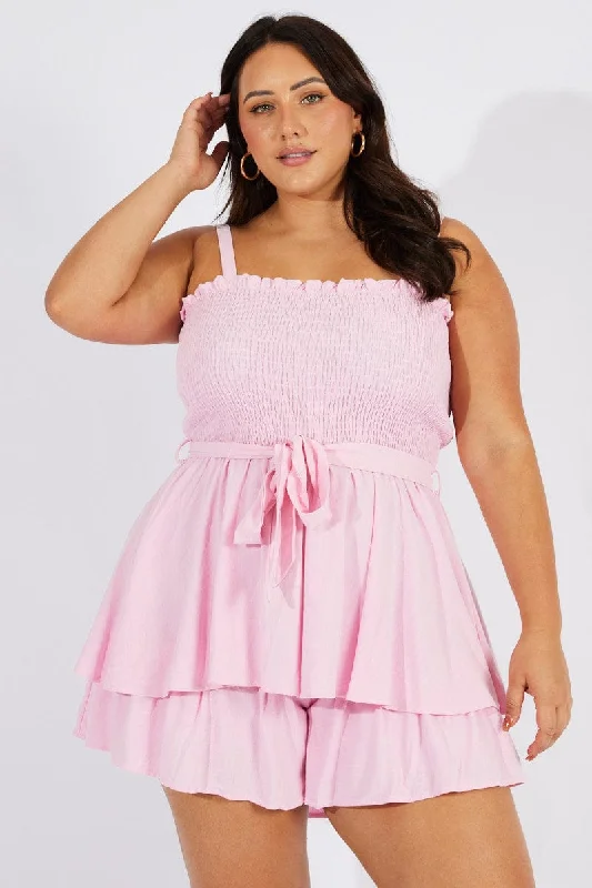 mid rest skirts -Pink Shirred Bodice Playsuit Frill Shorts Tie Waist