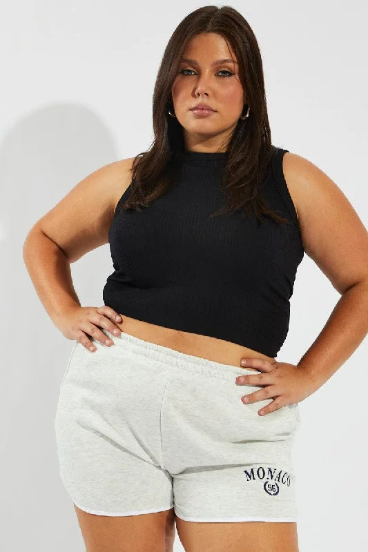 deep curve skirts -Grey Track Shorts High Rise