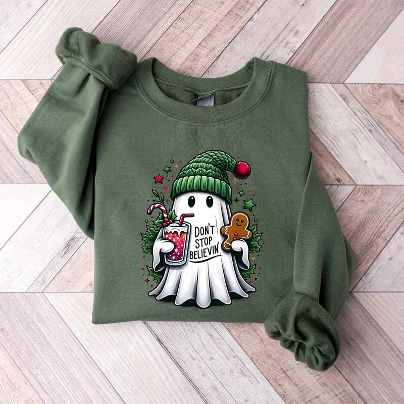 knit-canvas sweatshirts hybrid -Funny Christmas Ghosts Sweatshirt