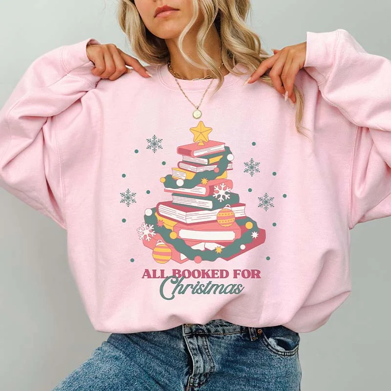 sweatshirts with agate patches -Book Tree Christmas Librarian Teacher Bookish Sweatshirt