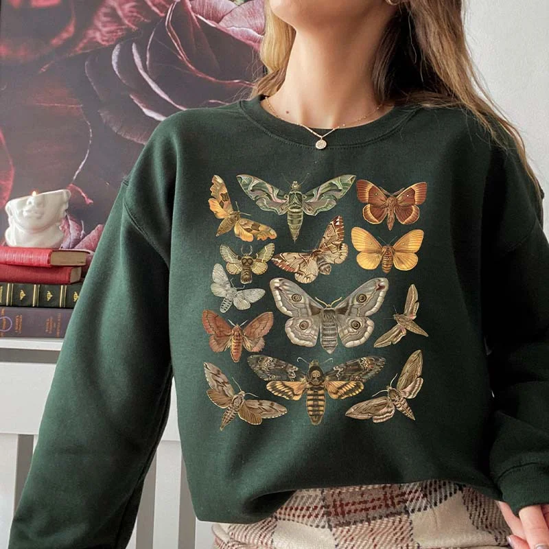 velvet-tweed sweatshirts plush -Moth Insect Cottage Core Sweatshirt