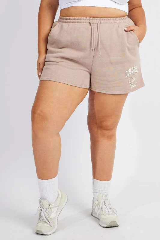 neon vivid skirts -Brown Track Shorts High Waist