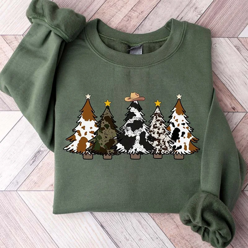 sweatshirts with agate patches -Country Cow Christmas Sweatshirt