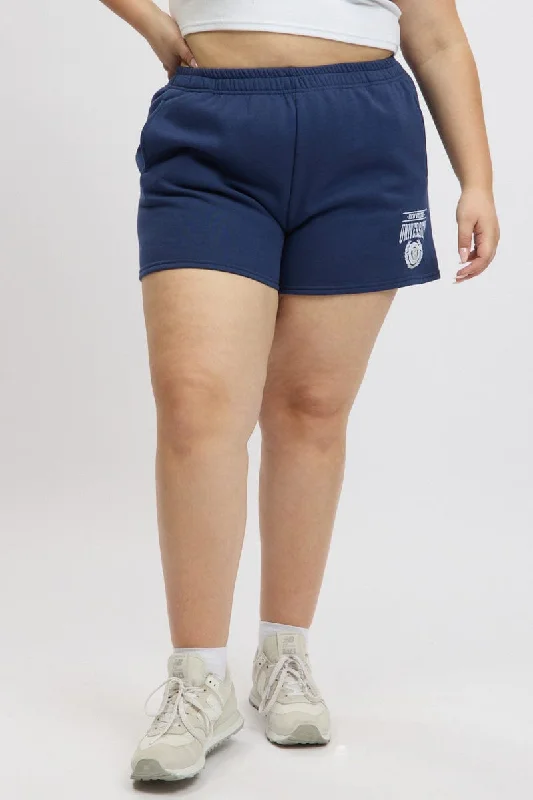 denim vivid skirts -Blue University Embroidered Track Shorts