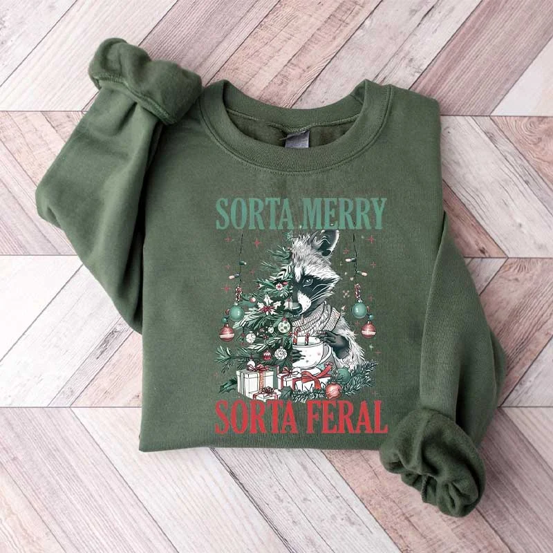 tweed-fleece sweatshirts textured chic -Sorta Merry Sorta Feral Sweatshirt