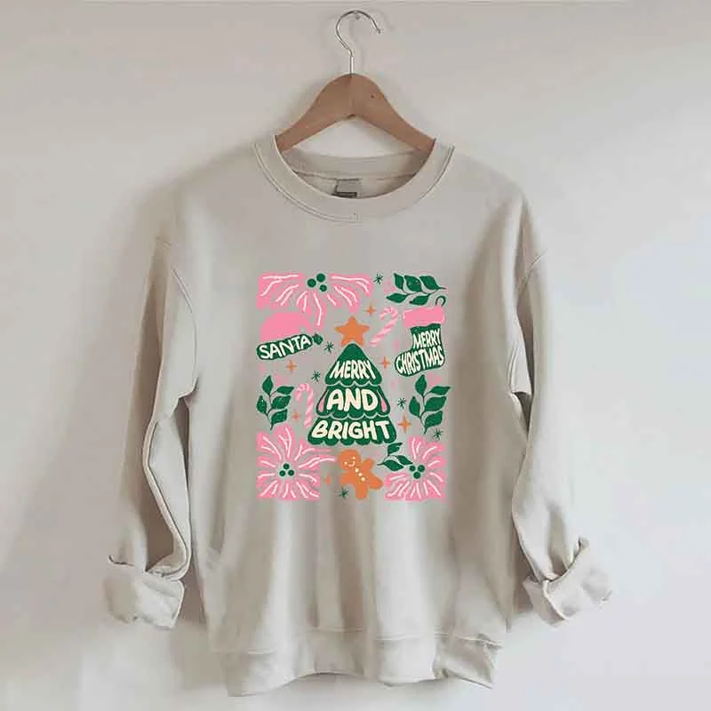 short sweatshirts camp layer -Merry And Bright Christmas Tree Flower Sweatshirt