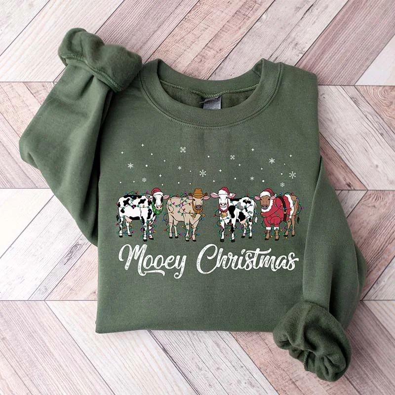 tweed-burlap sweatshirts luxe -Christmas Cow Lover Sweatshirt