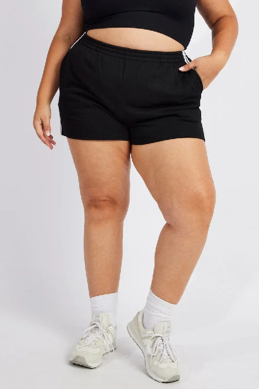 stretch flow skirts -Black Track Shorts High Rise Elastic Waist