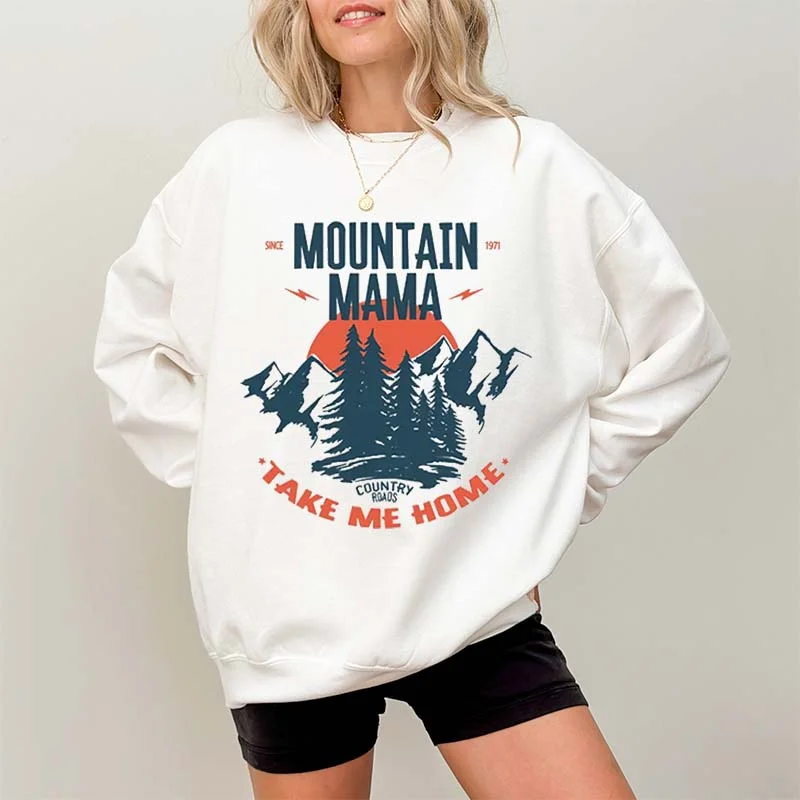 sweatshirts with lattice hem -Vintage Mountain Mama Sweatshirt