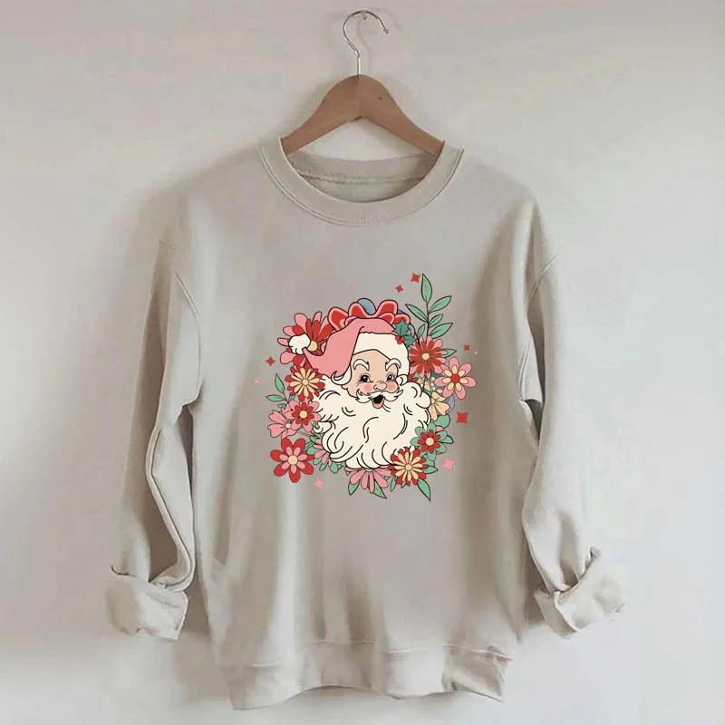 short sweatshirts desert chic -Floral Santa Christmas Daisy Sweatshirt