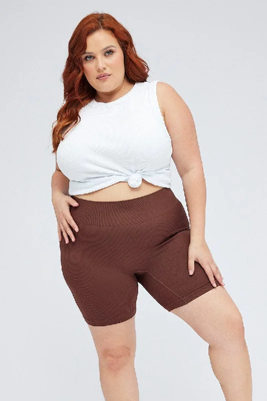 sharp mesh skirts -Brown Bike Shorts Seamless Activewear