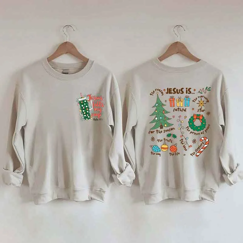 tweed-cotton sweatshirts luxe -Retro Religious Christmas Sublimation Sweatshirt