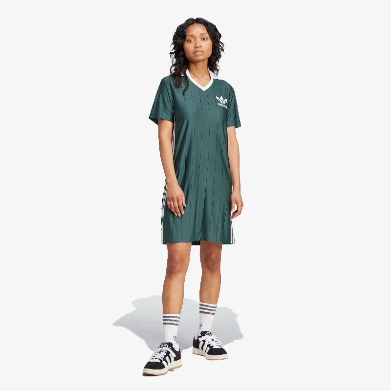 plus cozy t-shirts -ADIDAS ORIGINALS | WMN'S ADICOLOR 3-STRIPES PINSTRIPE DRESS { MINERAL GREEN