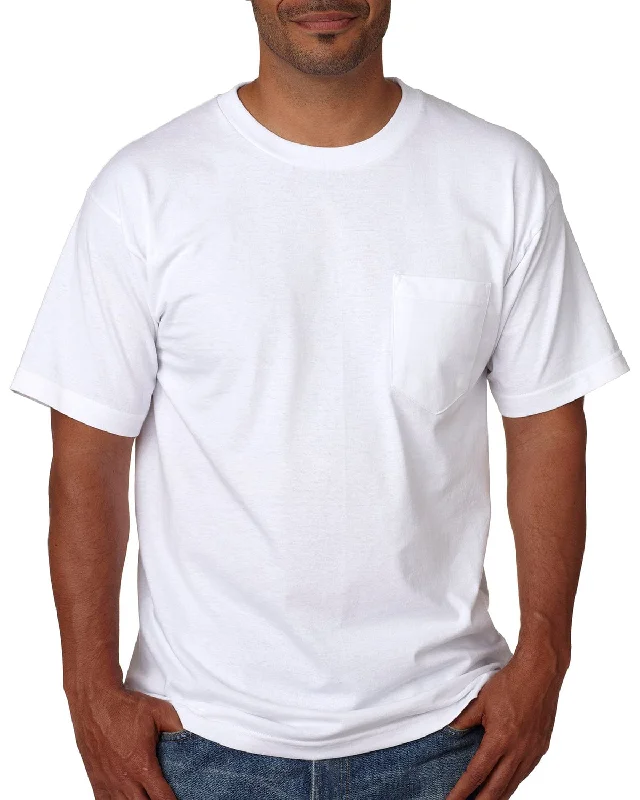 loose fit t-shirts -Bayside USA Made Short Sleeve Pocket T-Shirt | White