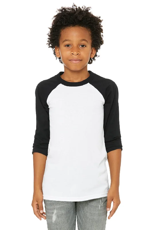 sienna shine t-shirts -Bella + Canvas Youth 3/4 Sleeve Crewneck T-Shirt - White/Black