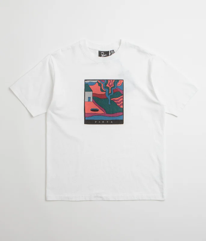 slim flare t-shirts -by Parra Hole In The Yard T-Shirt - White