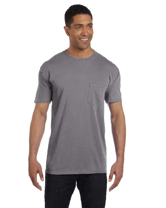 airy durable t-shirts -Comfort Colors Garment-Dyed Pocket T-Shirt | Granite