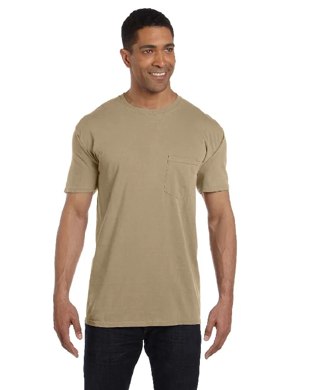 tan edge t-shirts -Comfort Colors Garment-Dyed Pocket T-Shirt | Khaki