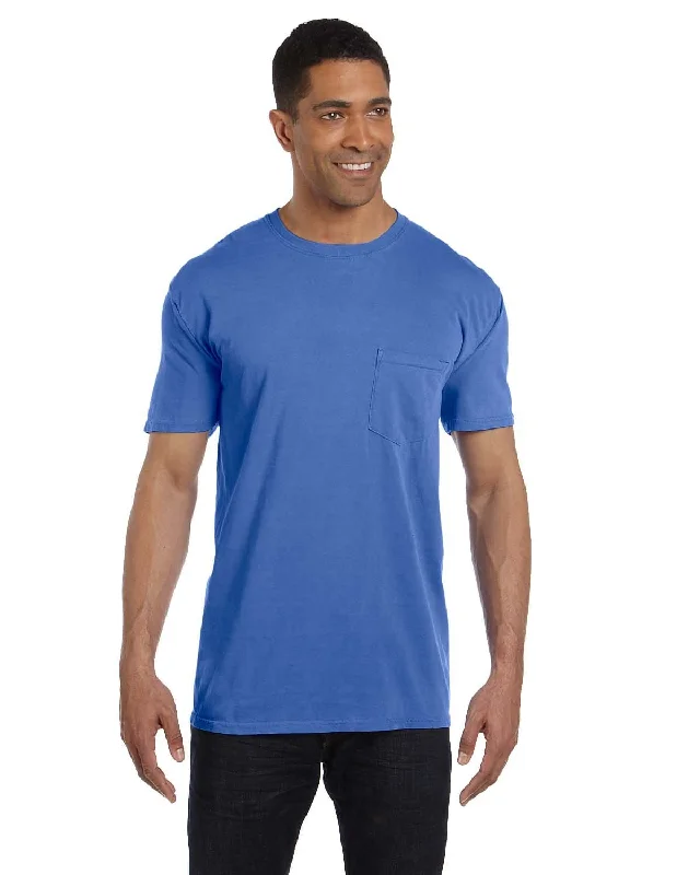 herringbone grid t-shirts -Comfort Colors Garment-Dyed Pocket T-Shirt | Neon Blue