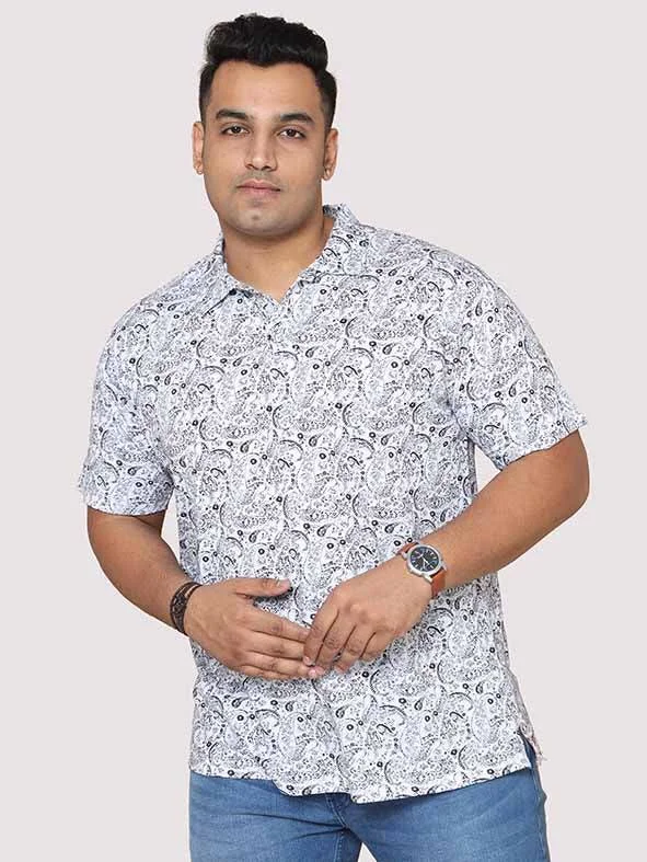 slate vivid t-shirts -Men Plus Size Black Paisley Digital Printed Polo Collar T-shirt