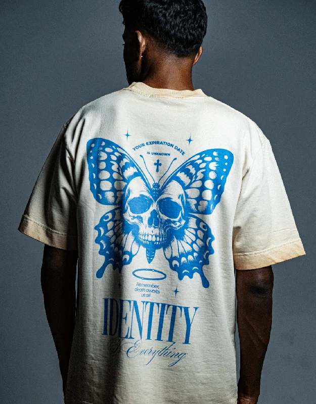 angle burst t-shirts -Death Butterfly | Cold Processed Dyeing | Identity Is Everything | Oversized T-shirt | Beige