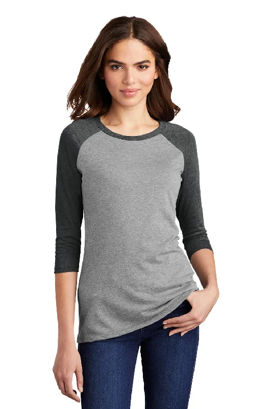 coal sleek t-shirts -District Womens Perfect Tri 3/4 Sleeve Crewneck T-Shirt - Grey Frost/Black